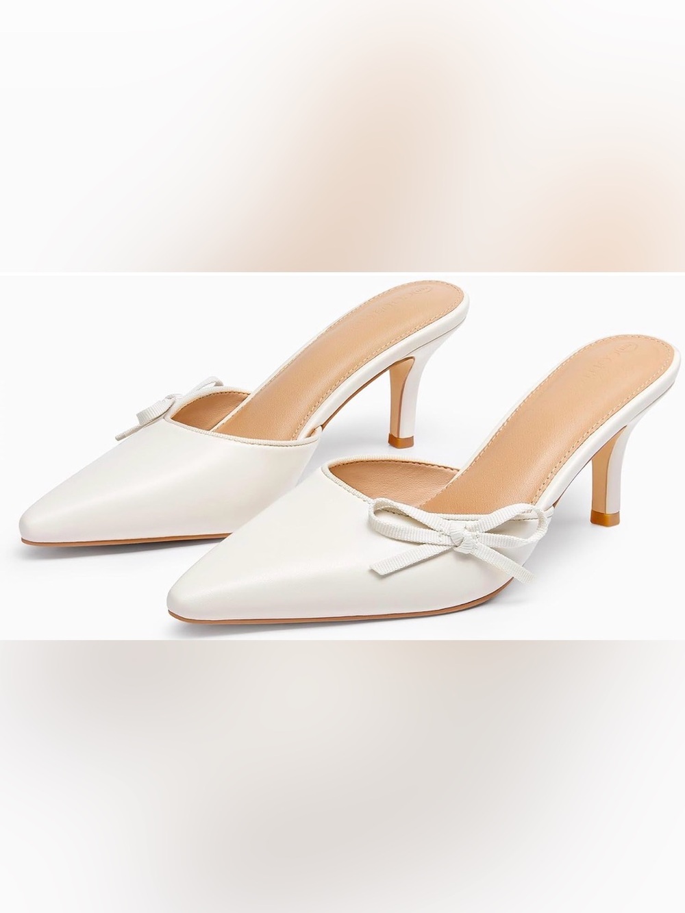 Women’s White Pointed Toe Mid-Heel Mules